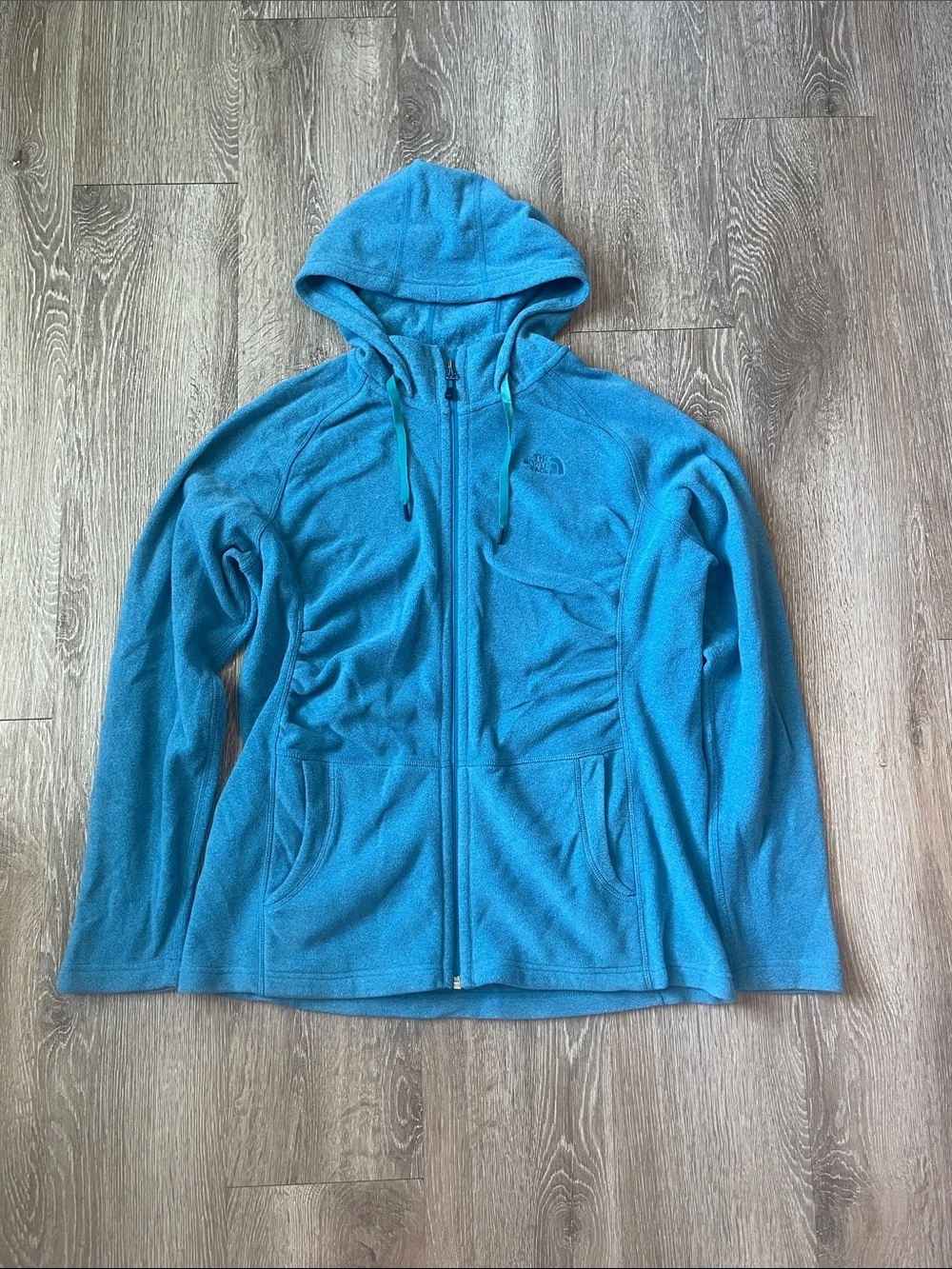 The North Face Aqua blue Zip Hoodie Fleece Jacket polartec large lightweight